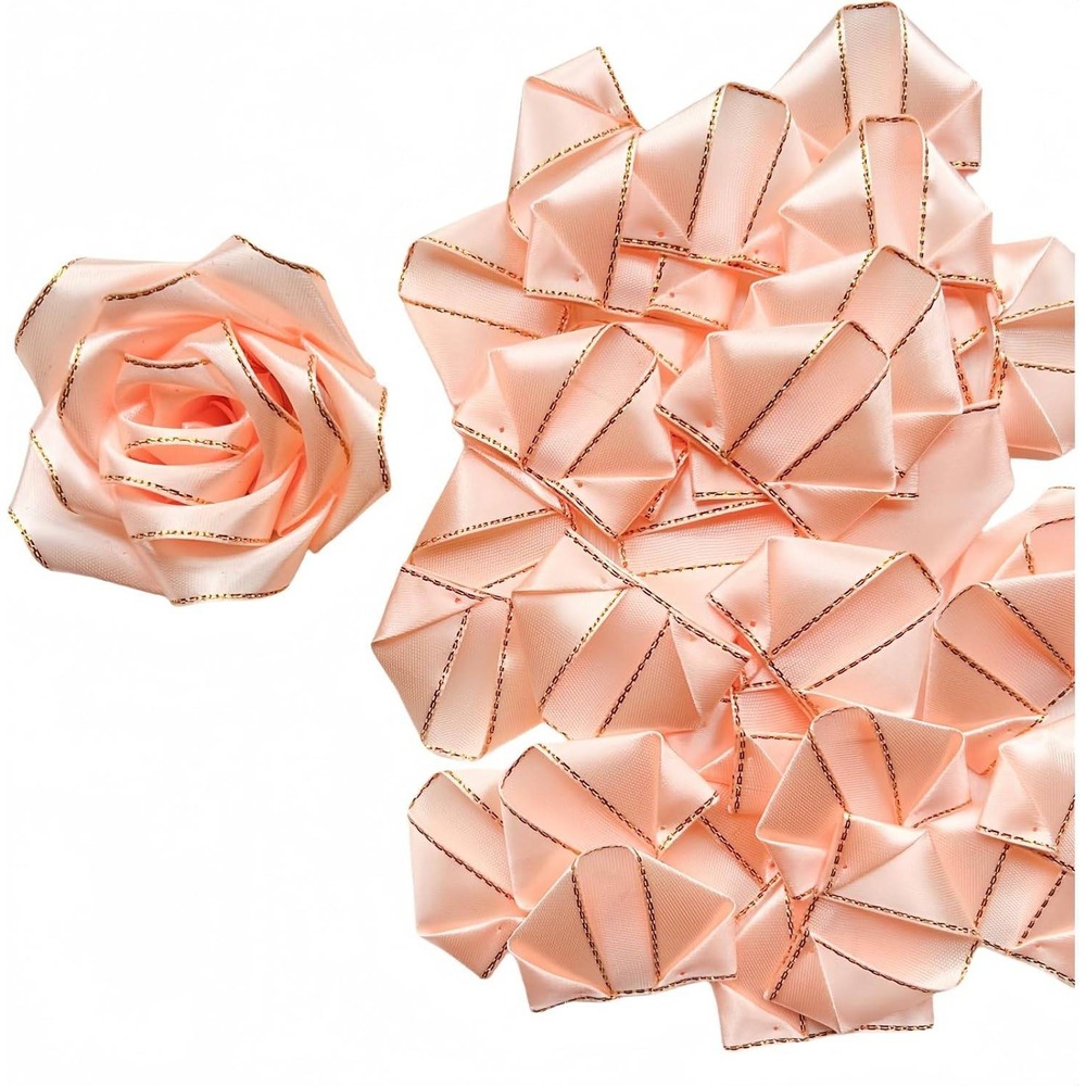 Unbranded Ribbon Rose Petals DIY Craft Peach New Gold Trim Satin Petals